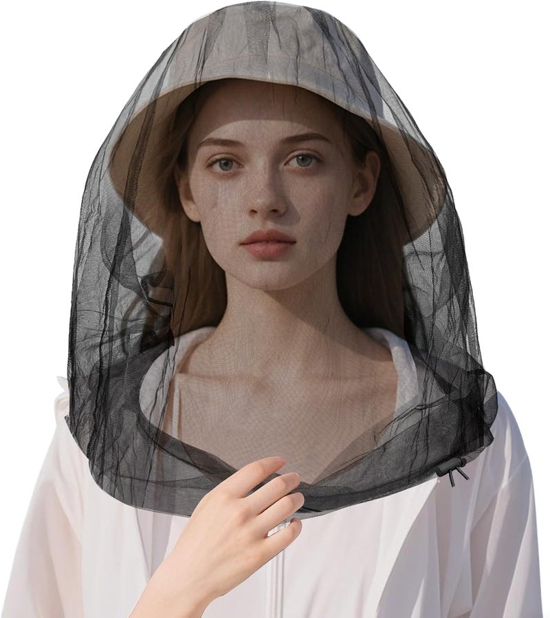 JayruiMice Oversized Mosquito Net 42 x 25 Inches Ultra Large Mosquito Head Net Face Neck Fly Mesh Netting Fits All Hats for Outdoor Camping Hiking Fishing Gardening Safari(Black) - Image 1